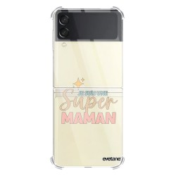 Coque Coque Samsung Galaxy Z Flip 3 Silicone antichocs Solides coins renforcés Protection Housse transparente Je suis une super Maman Evetane