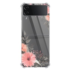 Coque Coque Samsung Galaxy Z Flip 4 Silicone antichocs Solides coins renforcés Protection Housse transparente Fleurs roses Evetane