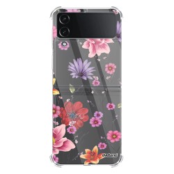 Coque Coque Samsung Galaxy Z Flip 4 Silicone antichocs Solides coins renforcés Protection Housse transparente Fleurs Multicolores Evetane