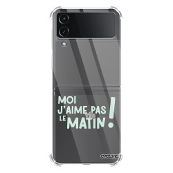 Coque Coque Samsung Galaxy Z Flip 4 Silicone antichocs Solides coins renforcés Protection Housse transparente J'aime pas le matin Evetane