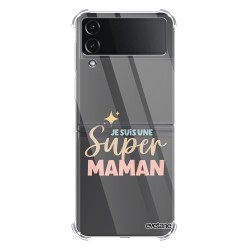 Coque Coque Samsung Galaxy Z Flip 4 Silicone antichocs Solides coins renforcés Protection Housse transparente Je suis une super Maman Evetane
