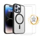 Coque iPhone 14 Pro Transparente Compatible Magsafe Contour Noir + 2 Vitres Protection ecran
