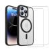 Coque iPhone 14 Pro Transparente Compatible Magsafe Contour Noir + 2 Vitres Protection ecran