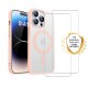 Coque iPhone 14 Pro Transparente Compatible Magsafe Contour Rose + 2 Vitres Protection ecran
