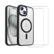 Coque iPhone 15 Transparente Compatible Magsafe Contour Noir + 2 Vitres Protection ecran