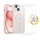 Coque iPhone 15 Transparente Compatible Magsafe Contour Rose + 2 Vitres Protection ecran