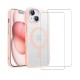 Coque iPhone 15 Transparente Compatible Magsafe Contour Rose + 2 Vitres Protection ecran