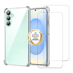 Coque Samsung Galaxy S24FE Antichoc Silicone bords renforcés + 2 Vitres en verre trempé Protection écran