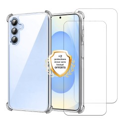 Coque Samsung Galaxy S25 Antichoc Silicone bords renforcés + 2 Vitres en verre trempé Protection écran