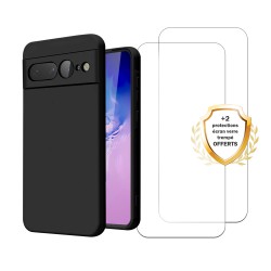 Coque Google Pixel 7 Pro Silicone liquide Noire + 2 Vitres en Verre trempé Protection écran Antichocs