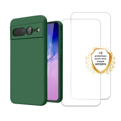 Coque Google Pixel 7 Pro Silicone liquide Vert Foret + 2 Vitres en Verre trempé Protection écran Antichocs