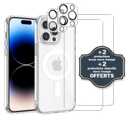 Coque iPhone 14 Pro Antichoc compatible Magsafe + 2 Protections écran et 2 protections Objectif Caméra
