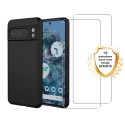 Coque Google Pixel 8 Pro Silicone liquide Noire + 2 Vitres en Verre trempé Protection écran Antichocs