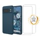 Coque Google Pixel 8 Pro Silicone liquide Bleue + 2 Vitres en Verre trempé Protection écran Antichocs
