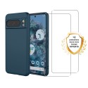 Coque Google Pixel 8 Pro Silicone liquide Bleue + 2 Vitres en Verre trempé Protection écran Antichocs