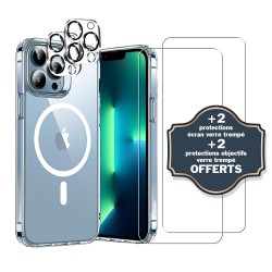 Coque iPhone 13 Pro Max Antichoc compatible Magsafe + 2 Protections écran et 2 protections Objectif Caméra