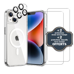 Coque iPhone 14 Plus Antichoc compatible Magsafe + 2 Protections écran et 2 protections Objectif Caméra