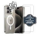 Coque iPhone 15 Pro Antichoc compatible Magsafe + 2 Protections écran et 2 protections Objectif Caméra