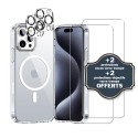 Coque iPhone 15 Pro Max Antichoc compatible Magsafe + 2 Protections écran et 2 protections Objectif Caméra