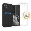 Coque iPhone 13 Noire avec Compartiment Carte + 2 Vitres Protection Ecran 