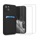 Coque iPhone 13 Noire avec Compartiment Carte + 2 Vitres Protection Ecran 