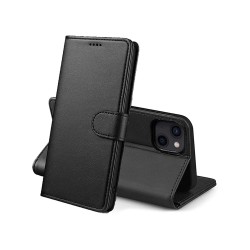 Etui iPhone 15 Noir, Protection Portefeuille Livre Emplacement cartes, support dépliant, Languette Magnétique