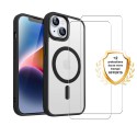Coque iPhone 14 Transparente Compatible Magsafe Contour Noir + 2 Vitres Protection ecran