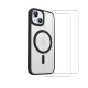 Coque iPhone 14 Transparente Compatible Magsafe Contour Noir + 2 Vitres Protection ecran