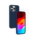 Coque iPhone 15 Pro Silicone liquide Bleu Marine + 2 Vitres en Verre trempé Protection écran Antichocs