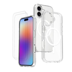 Coque iPhone 17 Transparente Compatible Magsafe + 2 Vitres Protection Ecran