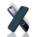 Coque iPhone 16e  Silicone liquide Bleu + 2 Vitres en Verre trempé Protection écran Antichocs