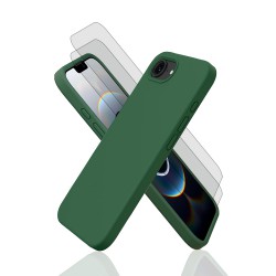 Coque iPhone 16e  Silicone liquide Vert Foret + 2 Vitres en Verre trempé Protection écran Antichocs