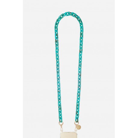 Cha&icirc;ne bijoux Emmy avec mousquetons dor&eacute;s de 120 cm en r&eacute;sine ultra r&eacute;sistante coloris turquoise
