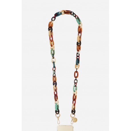 Cha&icirc;ne bijoux Ambre avec mousquetons dor&eacute;s de 120 cm en r&eacute;sine ultra r&eacute;sistante coloris multicolor