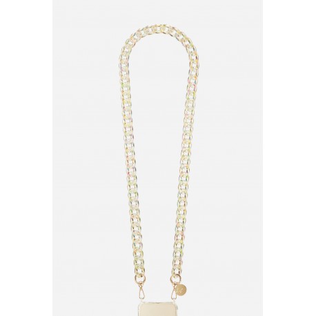 Cha&icirc;ne bijoux Sarah avec mousquetons dor&eacute;s de 120 cm en r&eacute;sine ultra r&eacute;sistante effet crystal