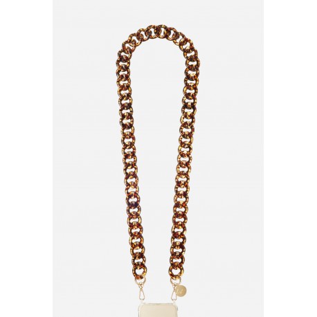 Cha&icirc;ne bijoux Alice avec mousquetons dor&eacute;s de 120 cm en r&eacute;sine ultra r&eacute;sistante coloris &eacute;caille marron