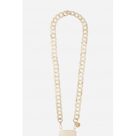 Cha&icirc;ne bijoux Alice avec mousquetons dor&eacute;s de 120 cm en r&eacute;sine ultra r&eacute;sistante coloris &eacute;caille beige