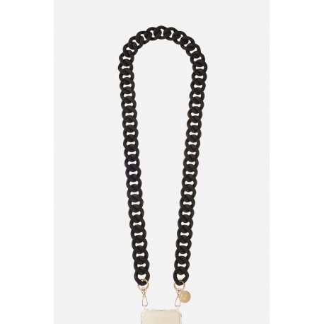 Cha&icirc;ne bijoux Alice avec mousquetons dor&eacute;s de 120 cm en r&eacute;sine ultra r&eacute;sistante coloris noir mat