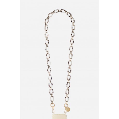 Cha&icirc;ne bijoux Elise avec mousquetons dor&eacute;s de 120 cm en m&eacute;tal et r&eacute;sine ultra r&eacute;sistante &eacute;caille blanc