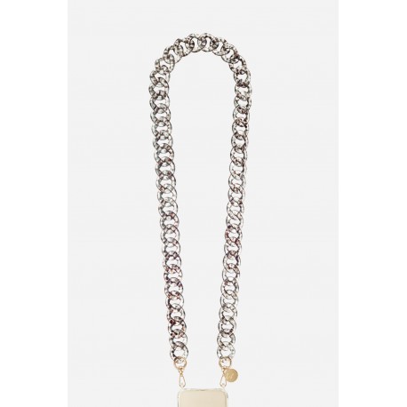 Cha&icirc;ne bijoux Alice avec mousquetons dor&eacute;s de 120 cm en r&eacute;sine ultra r&eacute;sistante &eacute;caille gris