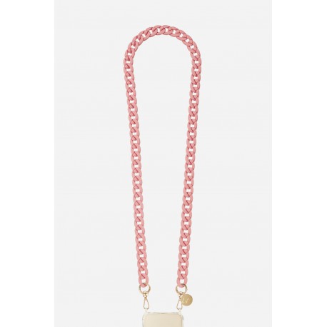 Cha&icirc;ne bijoux Sarah avec mousquetons dor&eacute;s de 120 cm en r&eacute;sine ultra r&eacute;sistante Rose Mat