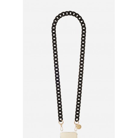 Cha&icirc;ne bijoux Sarah avec mousquetons dor&eacute;s de 120 cm en r&eacute;sine ultra r&eacute;sistante Noir Mat