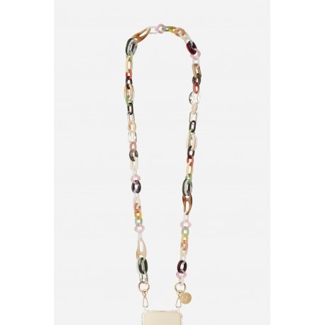 Cha&icirc;ne bijoux Lola avec mousquetons dor&eacute;s de 120 cm en r&eacute;sine ultra r&eacute;sistante coloris multicolor