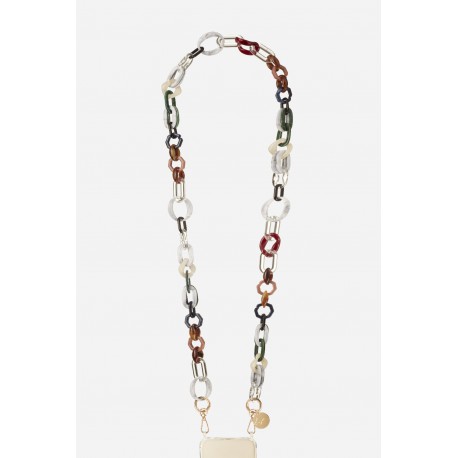 Cha&icirc;ne bijoux Ava avec mousquetons dor&eacute;s de 120 cm en r&eacute;sine ultra r&eacute;sistante coloris multicolor