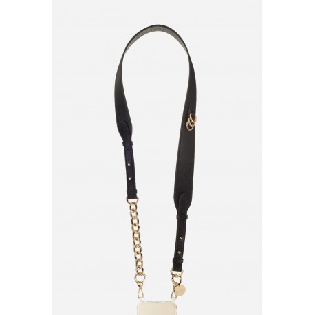 Lani&egrave;re sangle r&eacute;glable Lara en cuir avec mousquetons dor&eacute;s  Noir