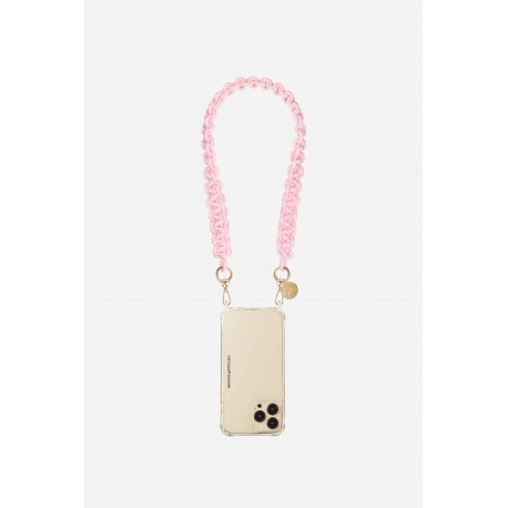 Lani&egrave;re Sangle Robby 60 cm rose en cordon tress&eacute; avec mousquetons dor&eacute;s 