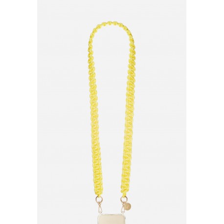 Lani&egrave;re Sangle James 120 cm jaune en cordon tress&eacute; avec mousquetons dor&eacute;s 