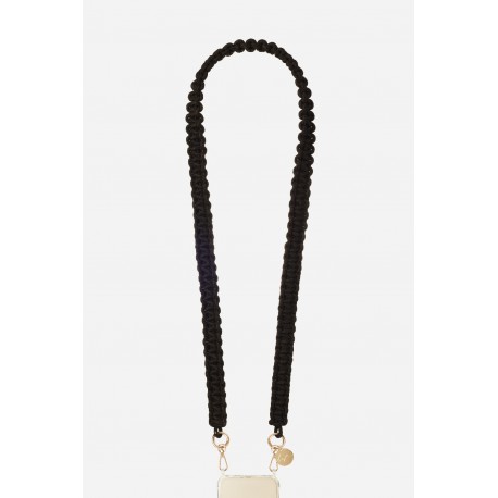 Lani&egrave;re Sangle James 120 cm noir en cordon tress&eacute; avec mousquetons dor&eacute;s 