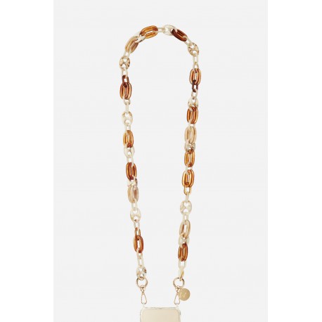 Cha&icirc;ne bijoux Andy avec mousquetons dor&eacute;s de 120 cm en r&eacute;sine ultra r&eacute;sistante Beige