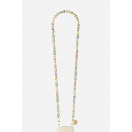 Cha&icirc;ne bijoux Ilana avec mousquetons dor&eacute;s de 120 cm en perles pastels nacr&eacute;s